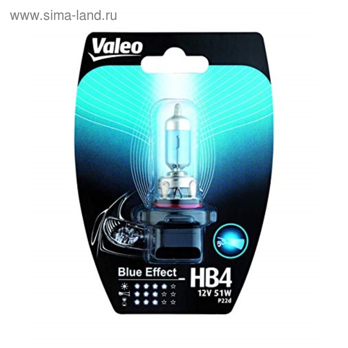фото Лампа автомобильная valeo blue effect, hb4, 12 в, 51 вт, 32528