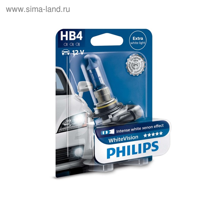 фото Лампа автомобильная philips white vision, hb4, 12 в, 55 вт, 9006whvb1