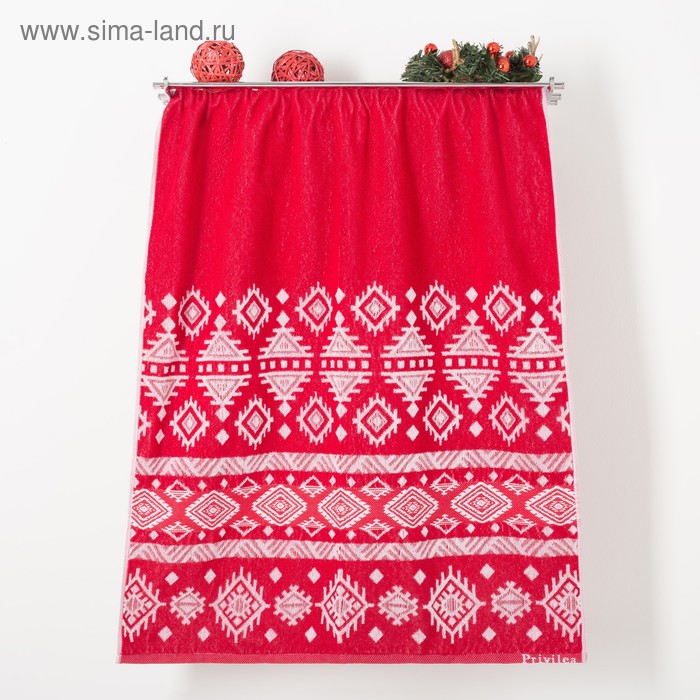 фото Полотенце махровое узор, цвет красный, размер 75х150 см,100 % хлопок
