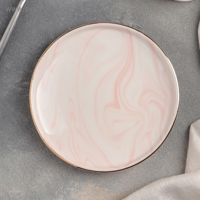 Тарелка керамическая пирожковая «Мрамор», d=15 см, цвет розовый тарелка керамическая пирожковая green d 15 см цвет тёмно серый