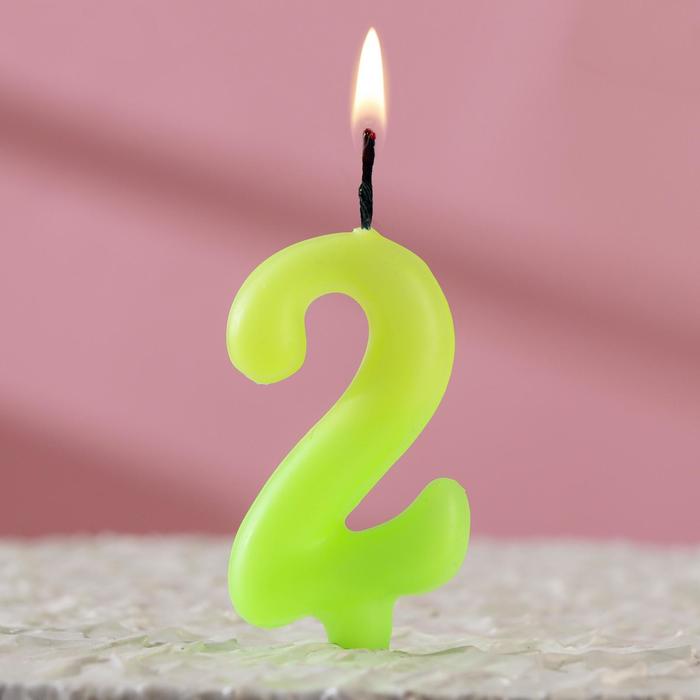 Свеча для торта цифра Люминесцентная, 5,5 см, цифра 2