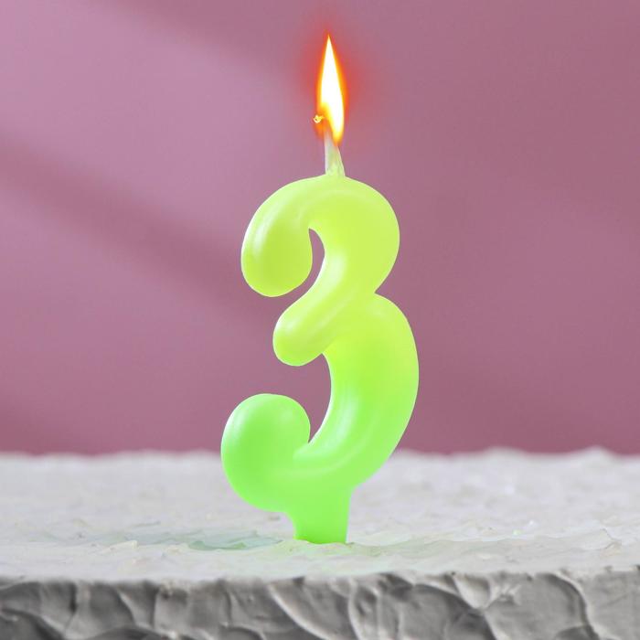 Свеча для торта цифра Люминесцентная, 5,5 см, цифра 3