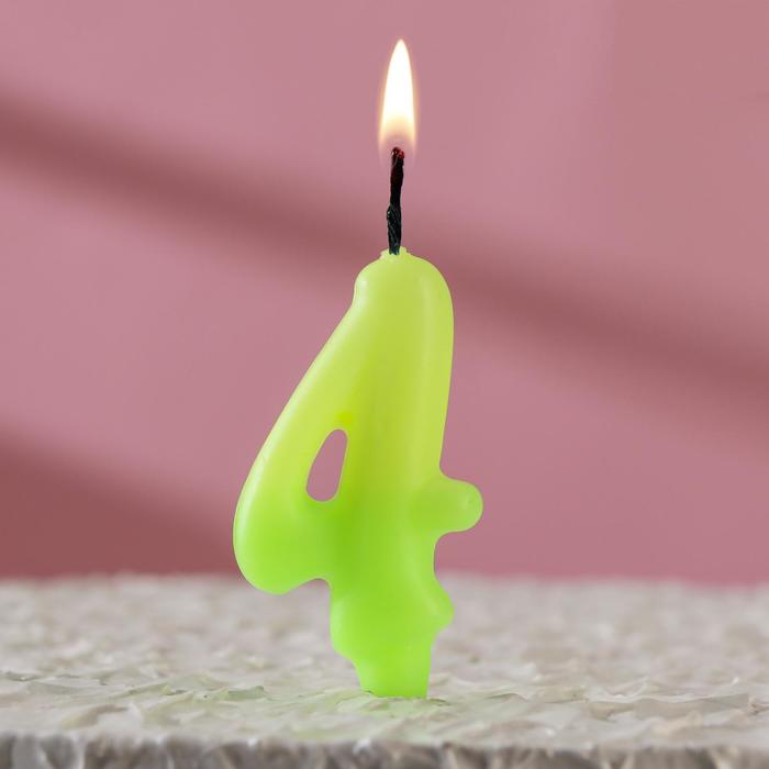 Свеча для торта цифра Люминесцентная, 5,5 см, цифра 4