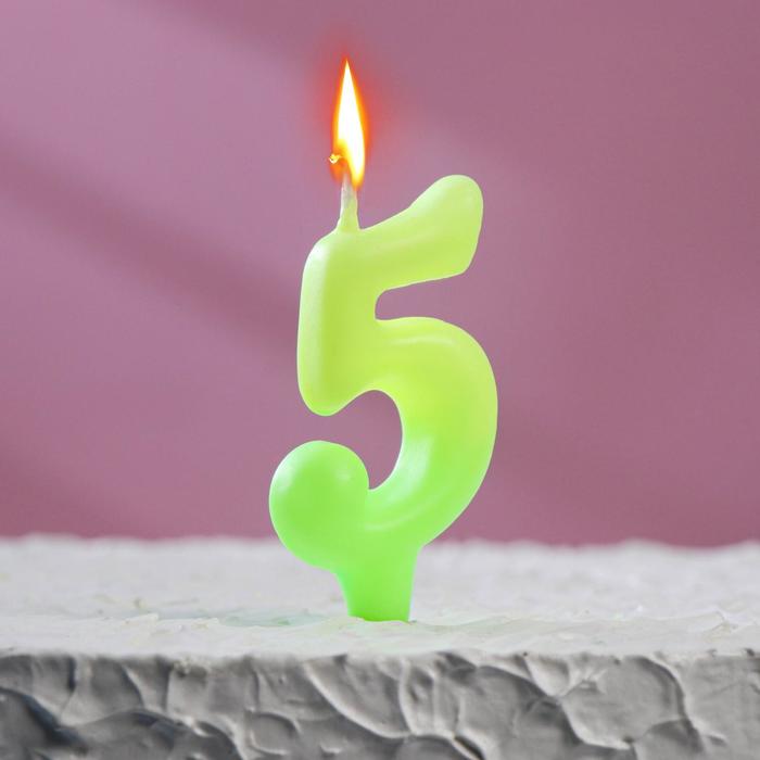 Свеча для торта цифра Люминесцентная, 5,5 см, цифра 5