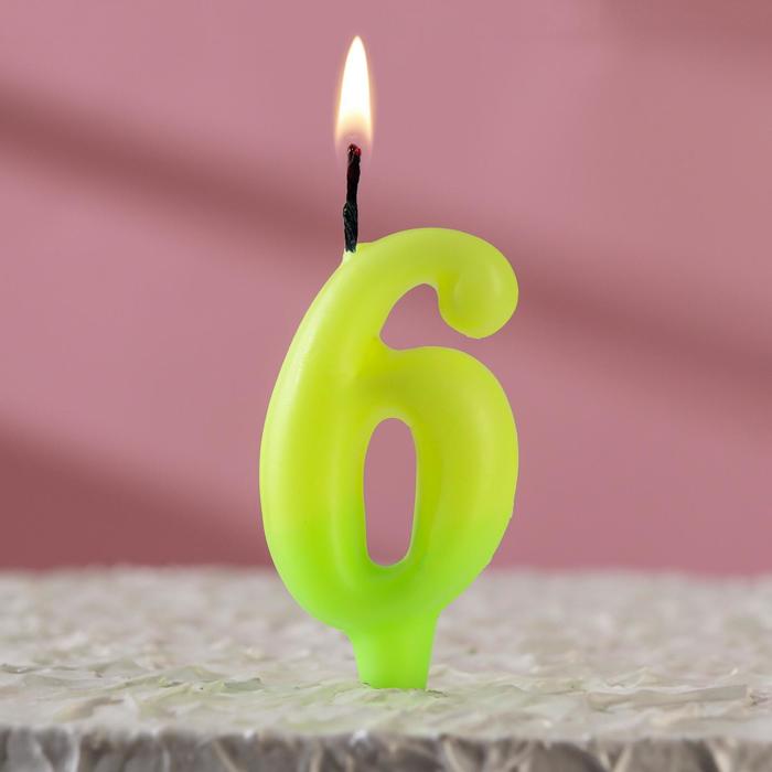 Свеча для торта цифра Люминесцентная, 5,5 см, цифра 6
