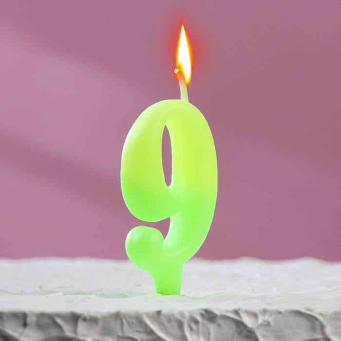 Свеча для торта цифра Люминесцентная, 5,5 см, цифра 9