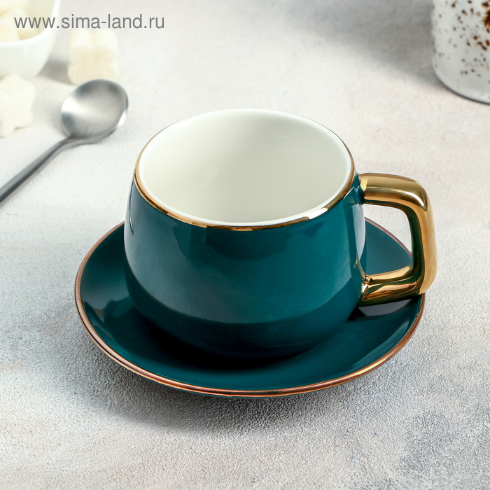 Чайная пара керамическая «Изумруд», 2 предмета: чашка 300 мл, блюдце d=13,5 см чайная пара керамическая шебби 2 предмета чашка 250 мл блюдце d 15 см
