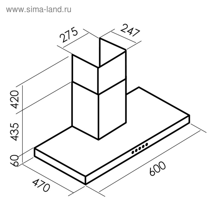 фото Вытяжка mbs bergia 160 inox, каминная, 600 м3/ч, 3 скорости, 60 см, серебристая