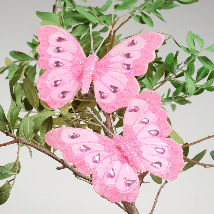Бабочка для декора и флористики, на прищепке, розовая, пластиковая, 1шт.