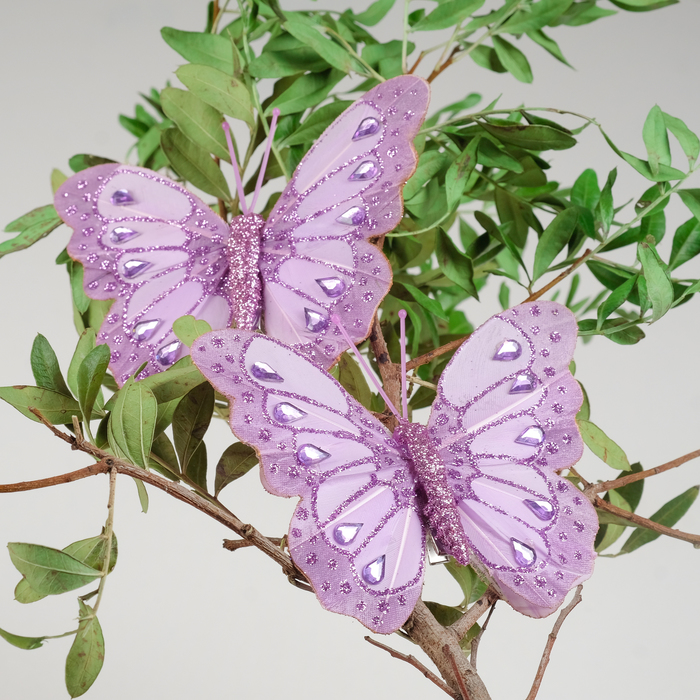 Бабочка для декора и флористики, на прищепке, фиолетовая, пластиковая, 1шт., 10 х 10 см