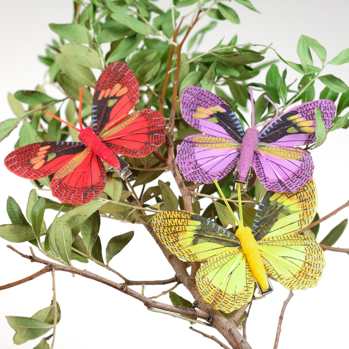 Бабочка для декора и флористики, на прищепке, МИКС, пластиковая, 1шт., 8 х 8 см