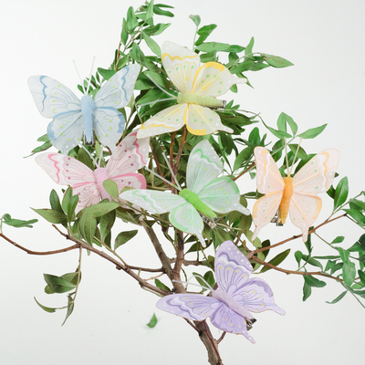 Бабочка для декора и флористики, на прищепке, пластиковая, микс, 1 шт-, 7 х 6 х 1 см