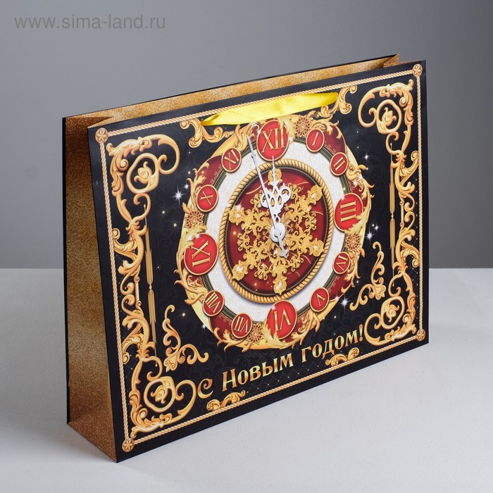 фото Пакет подарочный ламинированный горизонтальный «новогодние часы», l 40 × 31 × 9 см дарите счастье