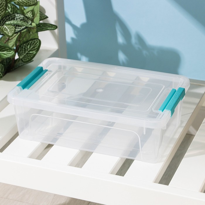 Контейнер для хранения с крышкой Smart Box, 1,7 л, 24×16×7 см, цвет прозрачно-бирюзовый