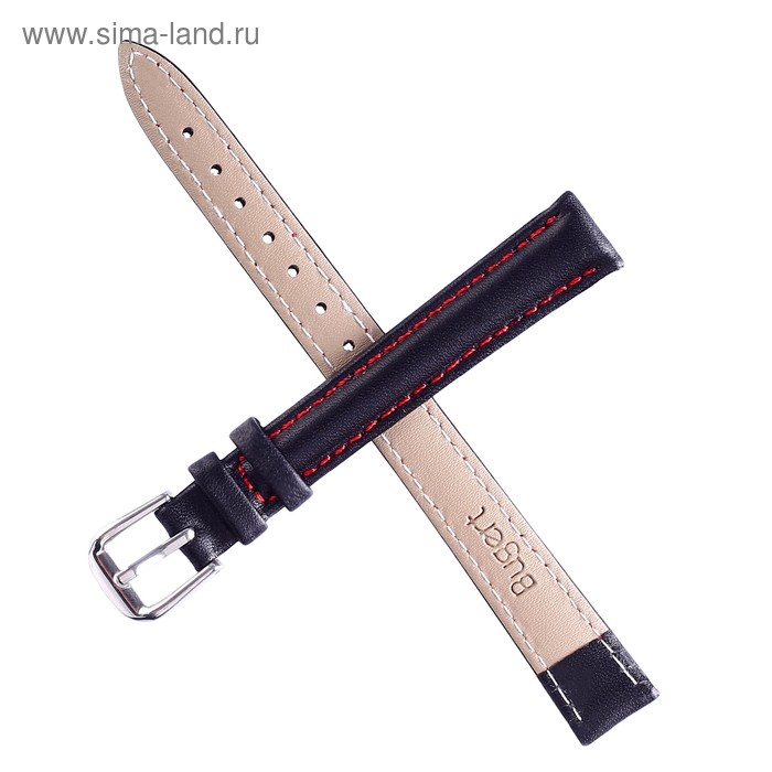 фото Ремешок для часов "bugert" 12 мм, натуральная кожа, l=20 см, черно-красный