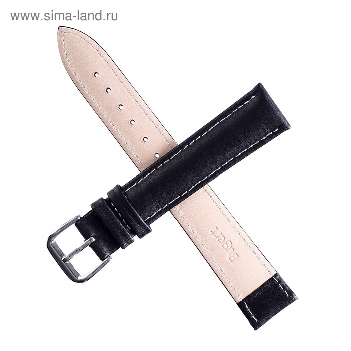 фото Ремешок для часов "bugert" 16 мм, натуральная кожа, l=20 см, черный