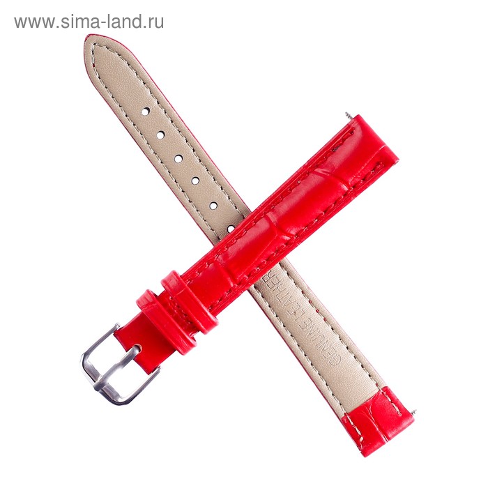фото Ремешок для часов "bugert" 12 мм, натуральная кожа, l=18 см, красный, фактура крокодил