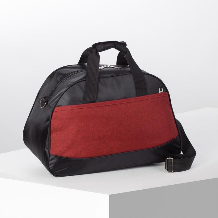 фото Сумка спортивная, отдел на молнии, наружный карман, длинный ремень, цвет чёрный/бордовый