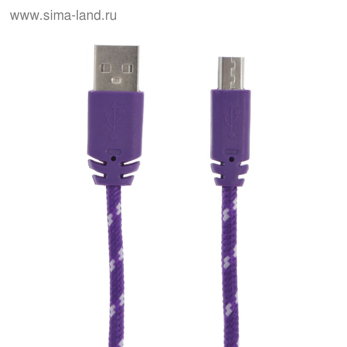 Кабель LuazON microUSB - USB 1 А 1 м оплётка нейлон фиолетовый 39₽