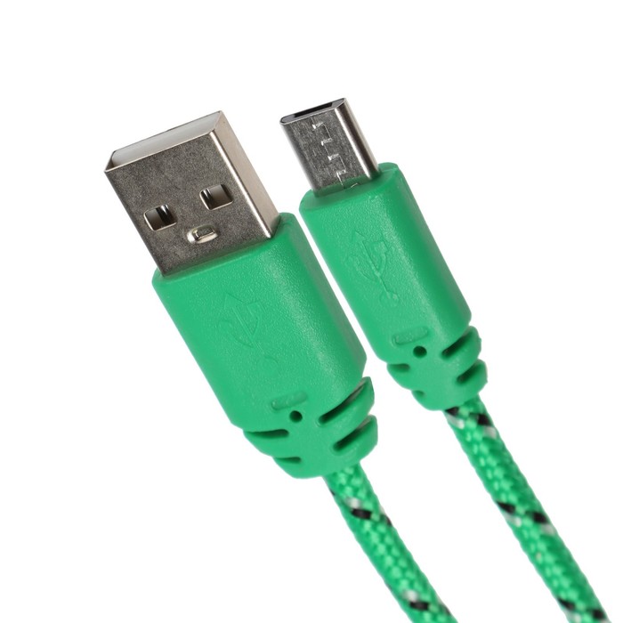 Кабель LuazON, microUSB - USB, 1 А, 0,9 м, оплётка нейлон, зелёный