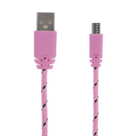 Кабель LuazON, microUSB - USB, 1 А, 0,9 м, оплётка нейлон, розовый Ош