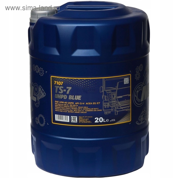 Масло моторное Mannol 10W-40, TS-7, UHPD Blue, синтетическое, CJ-4, канистра, 20 л