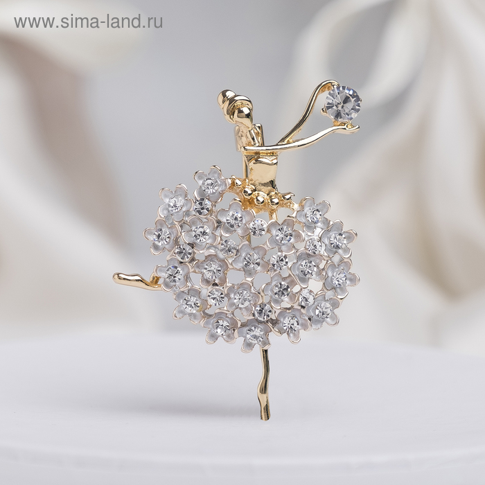 Брошь «Балерина» женственность, цвет белый в золоте золотистая дизайнерская брошь балерина