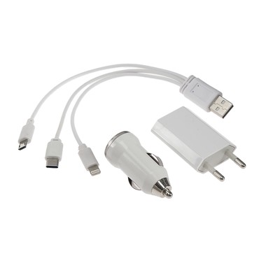 Комплект для зарядки 3 в 1 LuazON UC-13, Type-C/Lightning/microUSB, АЗУ, СЗУ, 1 А, белый