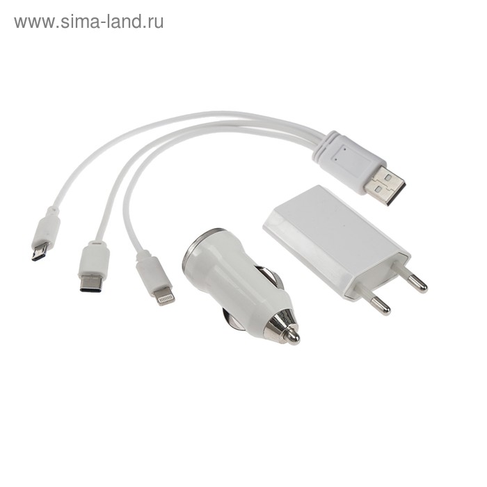 

Комплект для зарядки 3 в 1 LuazON UC-13, Type-C/Lightning/microUSB, АЗУ, СЗУ, 1 А, белый