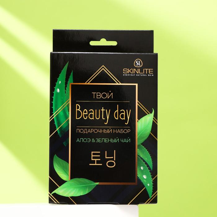фото Подарочный набор skinlite «твой beauty day»: алоэ & зелёный чай, 4 маски