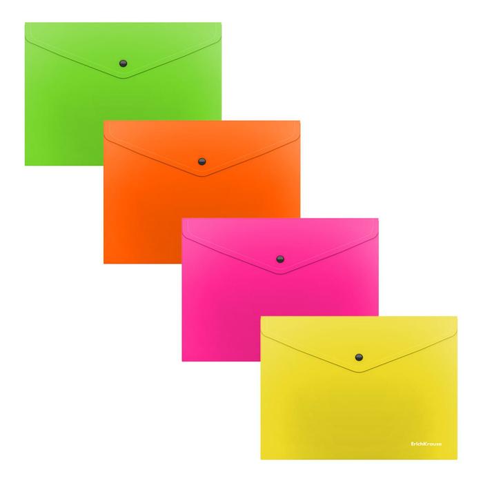 

Папка-конверт на кнопке С6, 180 мкм, ErichKrause Glossy Neon, полупрозрачная, микс