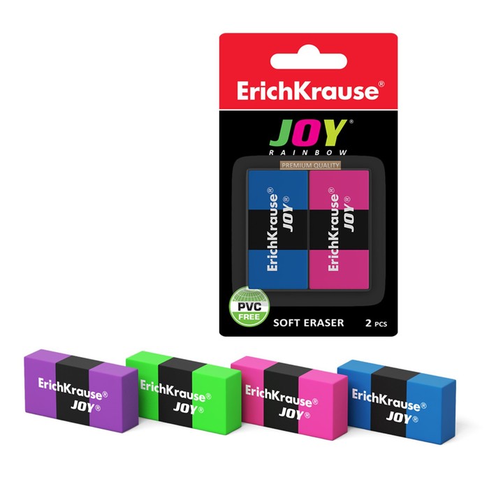 

Ластик ErichKrause Joy Rainbow, 2 штуки, блистер