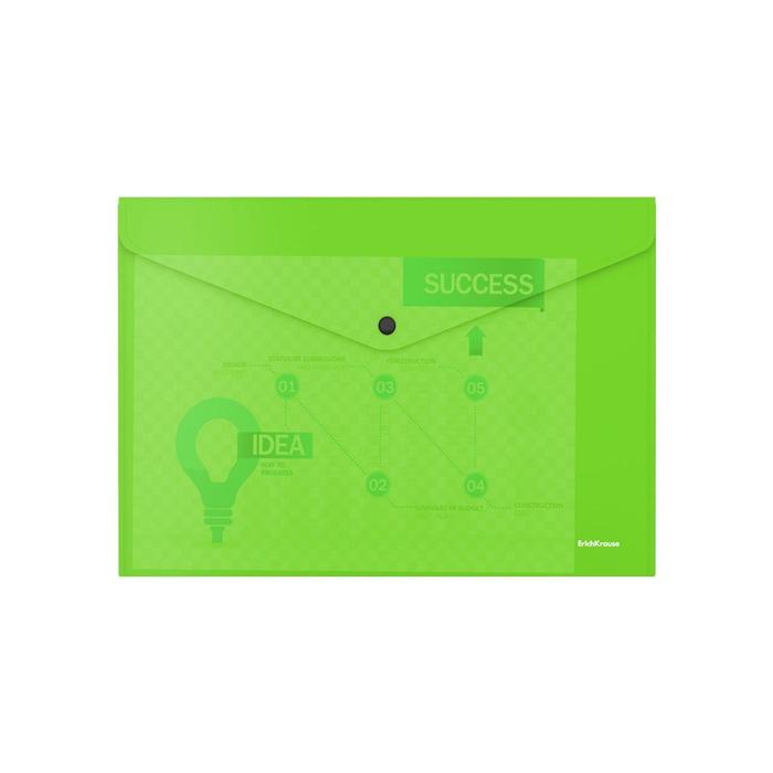 

Папка-конверт на кнопке А4, 180 мкм, ErichKrause Glossy Neon, глянцевая, пластиковая, полупрозрачная, зелёная