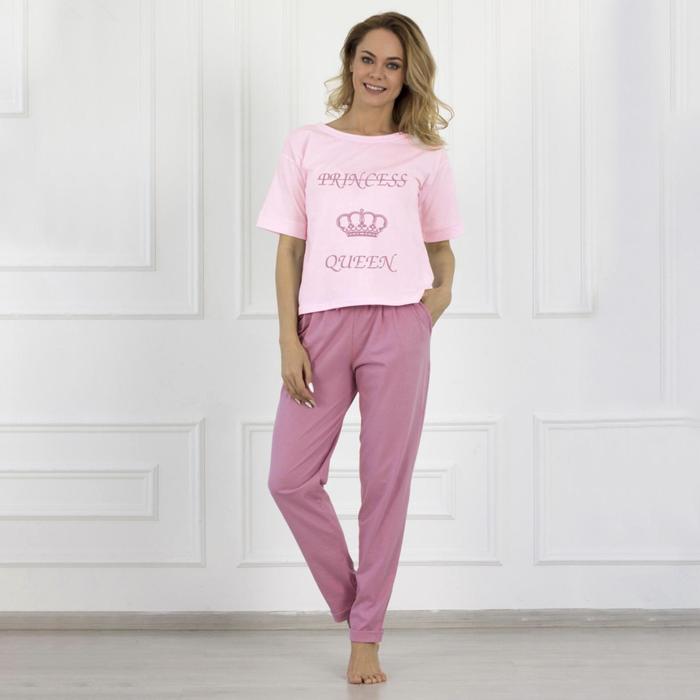 фото Комплект женский (футболка, брюки), цвет розовый, размер 46 элиза