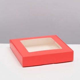 Коробка самосборная, с окном, красная, 16 х 16 х 3 см
