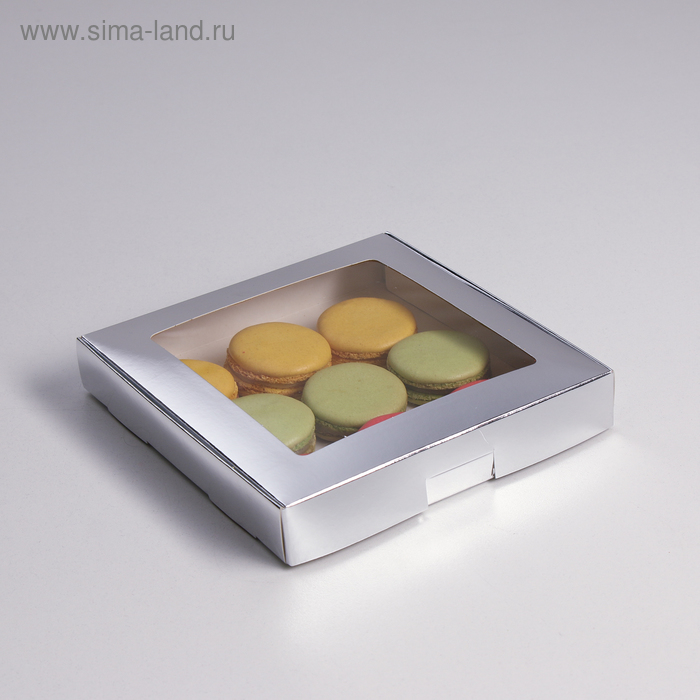 Коробка самосборная, с окном, серебрянная, 19 х 19 х 3 см коробка самосборная с окном танец цветов 19 х 19 х 9 см