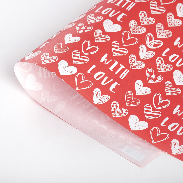 Бумага крафтовая With love, фон красный, 50 × 70 см