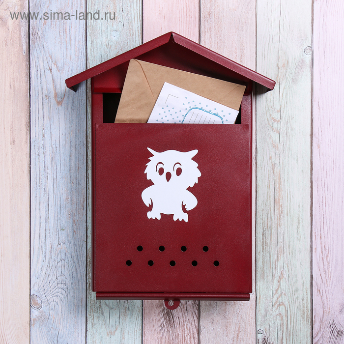 фото Ящик почтовый без замка (с петлёй), вертикальный, «домик», бордовый