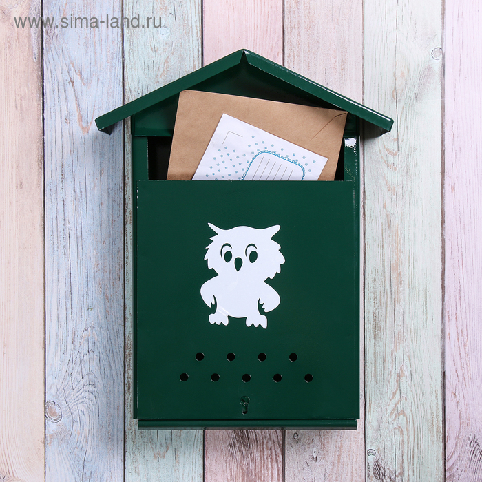 фото Ящик почтовый с щеколдой, вертикальный «домик», зелёный