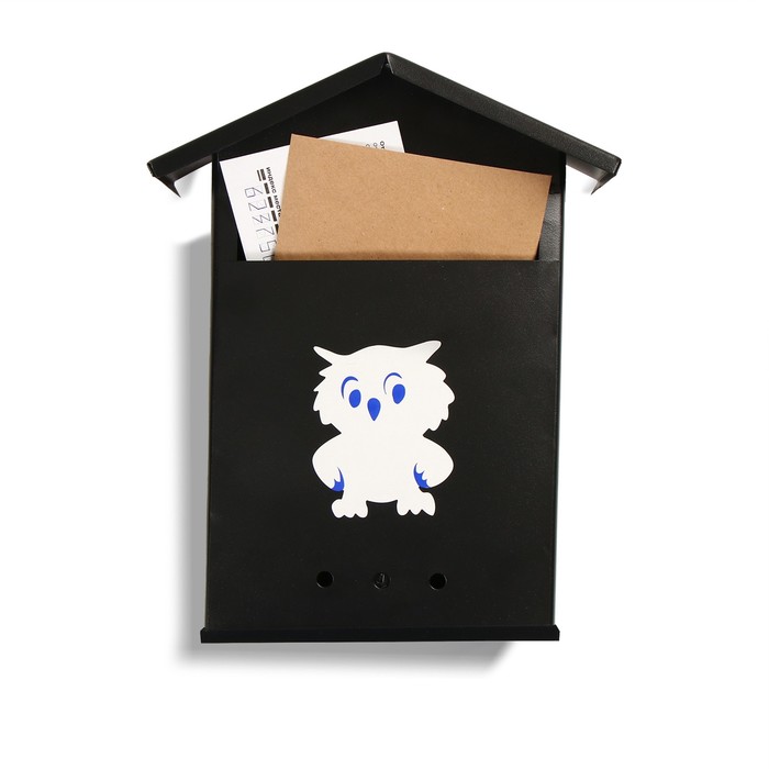 фото Ящик почтовый с щеколдой, вертикальный «домик», чёрный