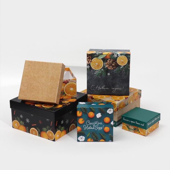 набор подарочных коробок 6 в 1 нежность 10 × 10 × 6 20 × 20 × 11 см Набор подарочных коробок 6 в 1 «Мандариновый», 10 х 10 х 6 - 20 х 20 х 11 см