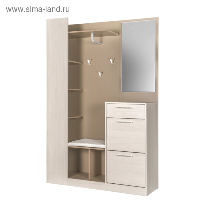 Прихожая Бритни 10.07, 1300х408х2000, Ясень анкор/Латте/Эко кожа белая