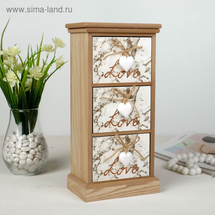 

Шкатулка дерево 3 ящика "Мрамор с сердечками" 30,5х14,8х9,5 см