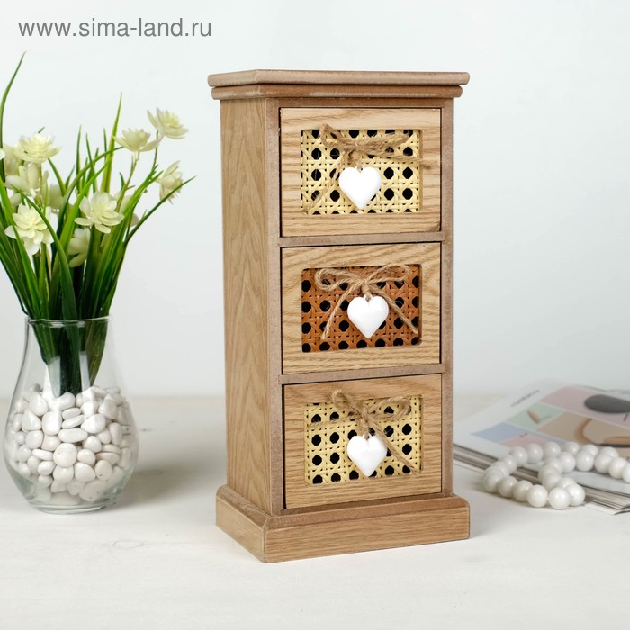 

Шкатулка дерево 3 ящика "Комод плетёнка с сердечками" 30,5х14,8х9,5 см