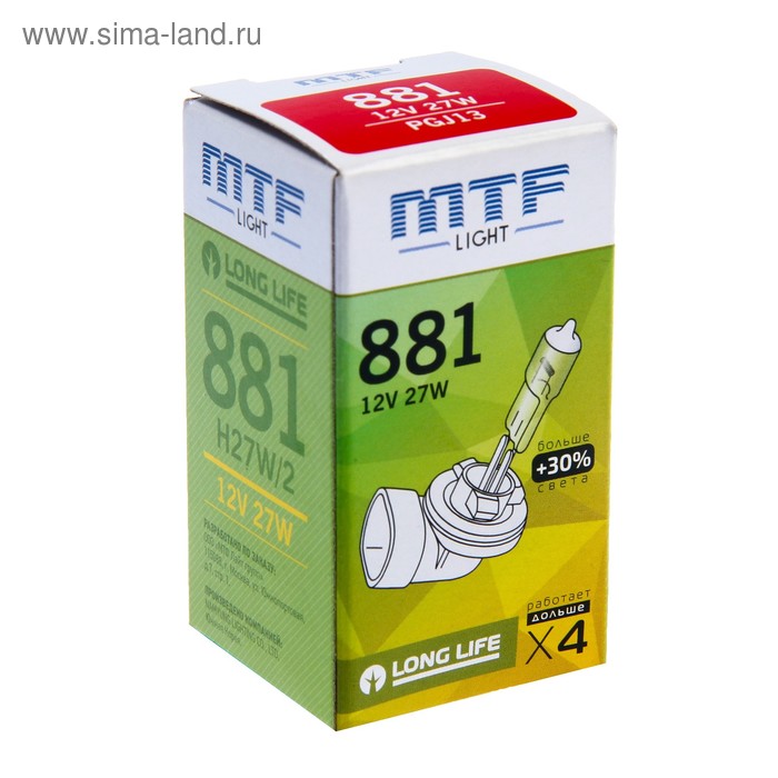 фото Лампа автомобильная mtf standard+30%, h27/2(881), 12 в, 27 вт, 3000-4000k mtf light