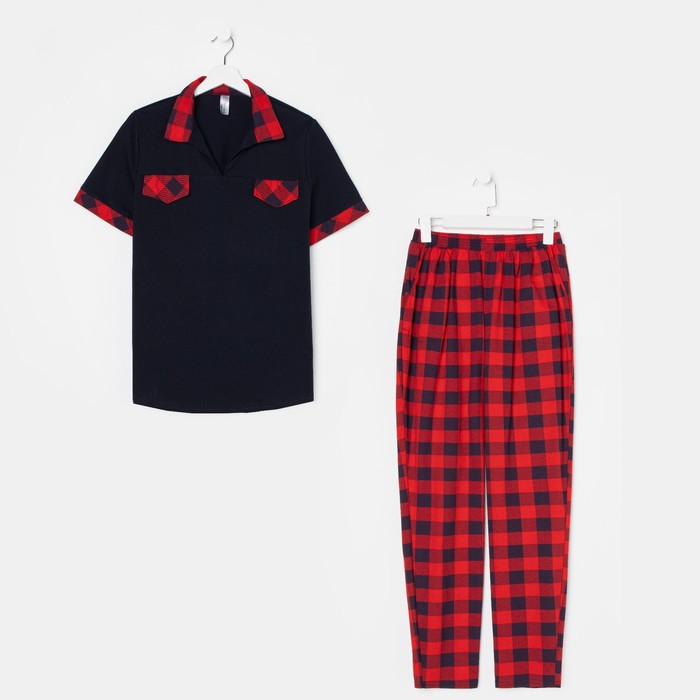 Костюм домашний женский (футболка, брюки) «МИШЕЛЬ», цвет красный/чёрный, размер 52