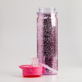 

Бутылка для воды 500 мл, с соской, блестки, 24х10 см, розовая