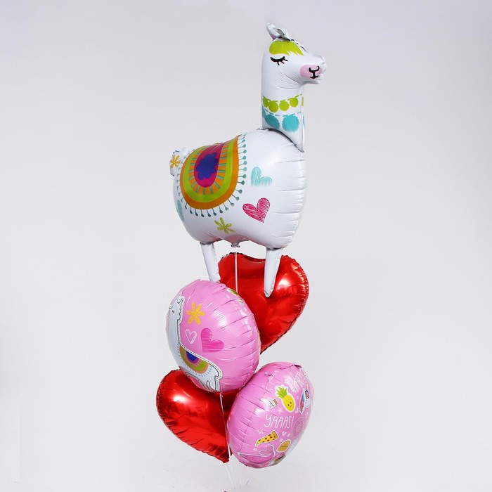Букет из шаров «Лама с сердцами», набор 5 шт. силиконовый чехол на realme x50 узор из корги с сердцами для реалми икс 50 5 джи