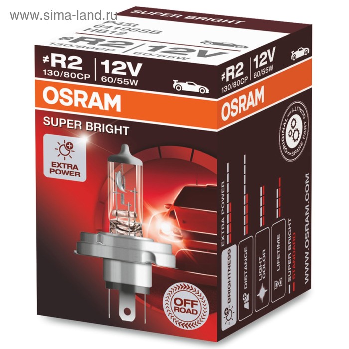 Лампа автомобильная Osram Super Bright, HR2, 12 В, 60/55 Вт, 64198SB