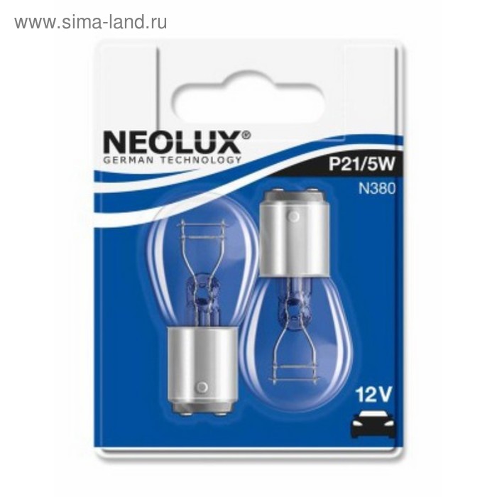 Лампа автомобильная NEOLUX, P21/5W, 12 В, 21/5 Вт, набор 2 шт, N380-02B